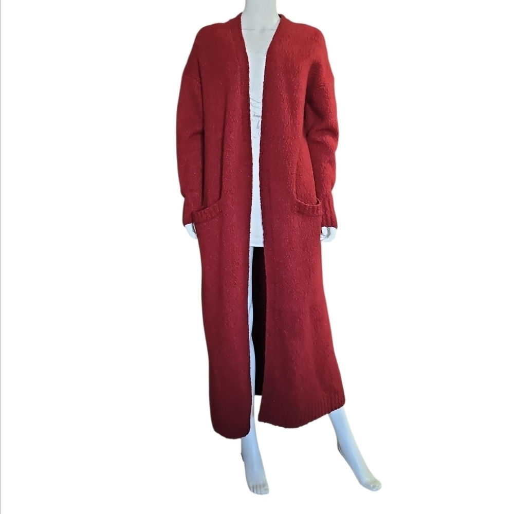 CO | Longline Red Chunky Knit Duster Cardigan Size Large